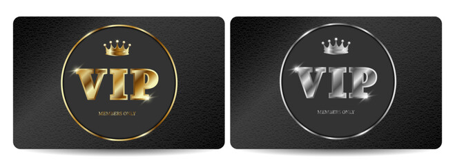 Set of two black VIP cards with textured background