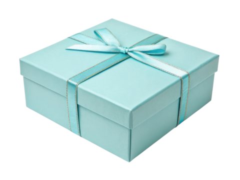 beautifully wrapped gift box in light blue color with matching ribbon exudes elegance and anticipation