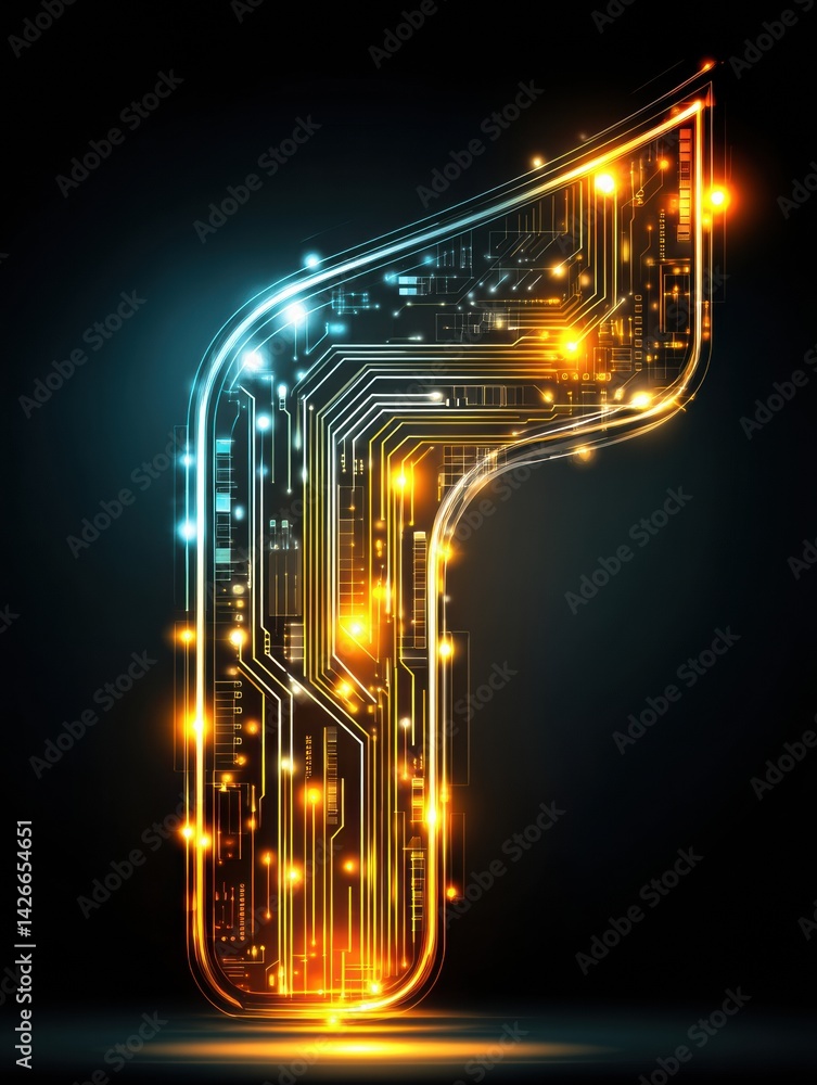 Aufkleber petrol symbol illuminated with glowing circuit lines represents energy technology innovation in a mo