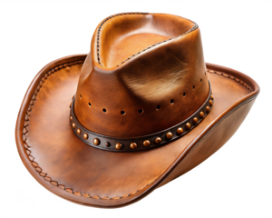 brown leather cowboy ha isolated on white background PNG