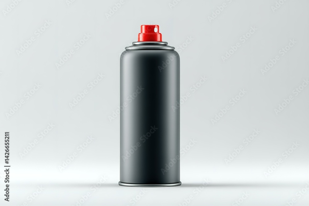 Poster spray can with red cap on neutral background showcasing design and color contrasts for artistic proj