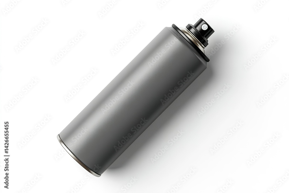 Poster modern gray spray can lying on its side with a simple design on a clean white background