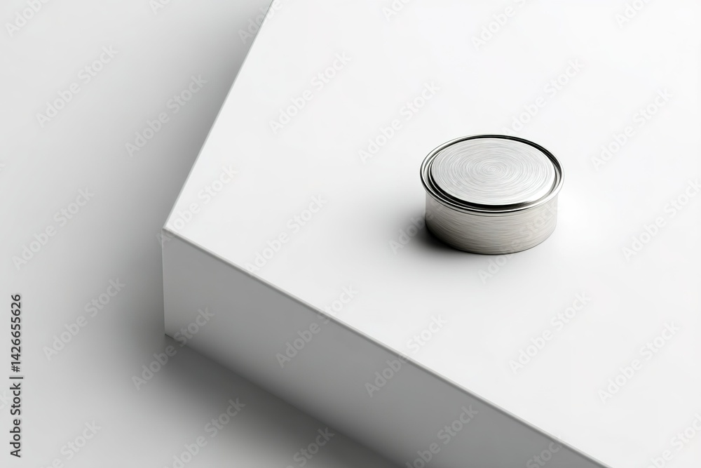 Poster simple round metallic object placed on a white surface highlighting minimalistic design elements
