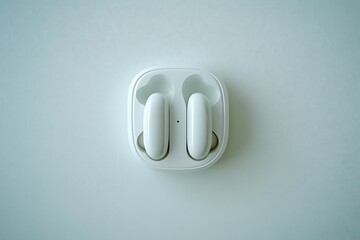 White wireless earbuds in their charging case.