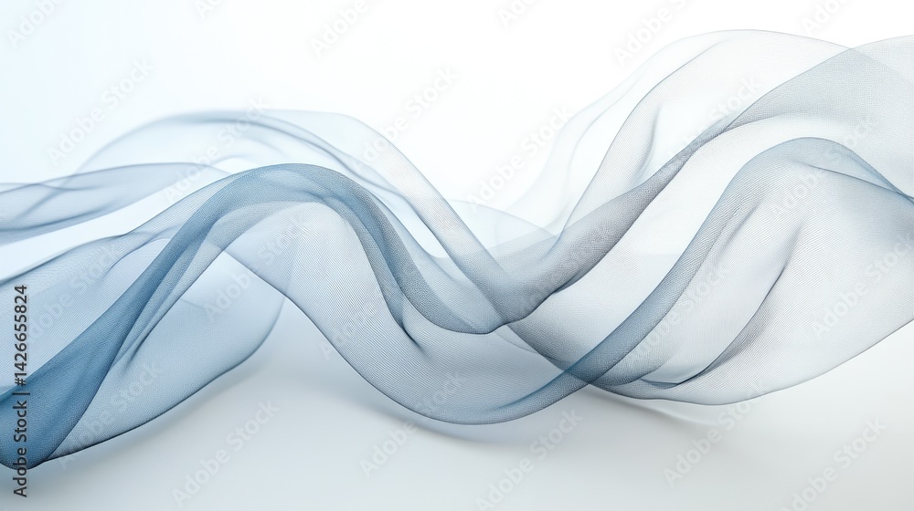Poster dynamic flow of transparent waves on pure white background abstract concept art minimalism