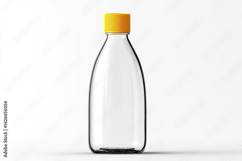 Poster clear bottle with yellow cap placed on a simple background designed for product showcase and brandin