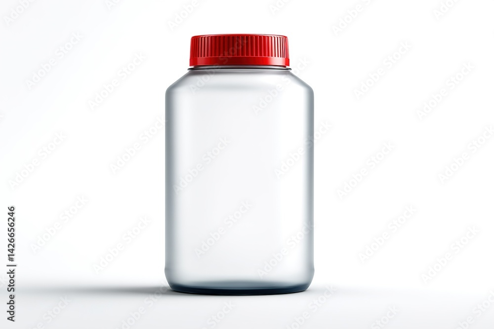 Poster Transparent container with red lid positioned on a white background highlighting its simple design and functionality