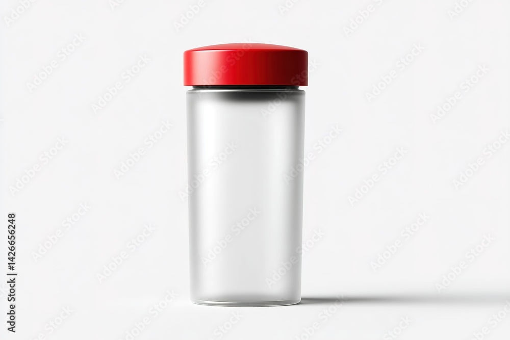 Aufkleber clear container with red lid displayed against a neutral background for storage solutions and organi