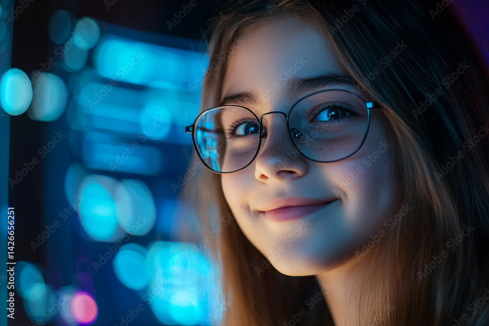 Poster smiling young scientist in glasses conducting research in a high tech laboratory generative ai