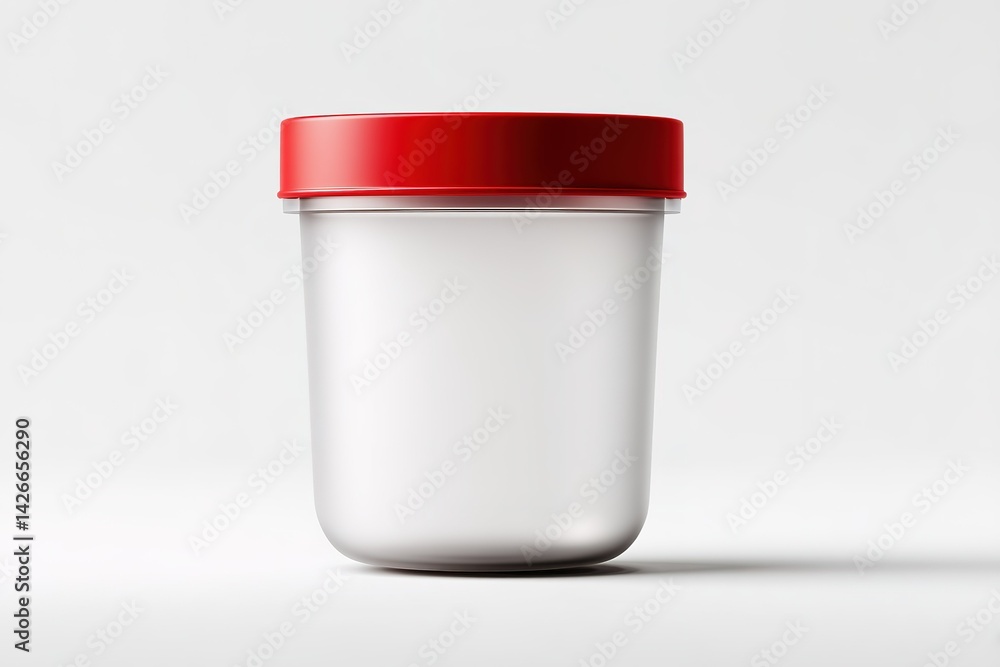 Poster clear container with a red lid on a light background for storing items or food