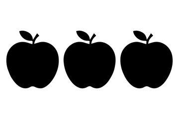 Simple 3 set of Apple silhouette icon on White Background
