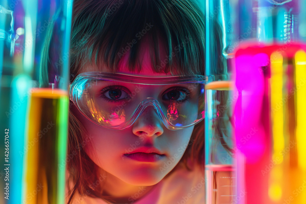 Poster smiling young scientist in glasses conducting research in a high tech laboratory generative ai