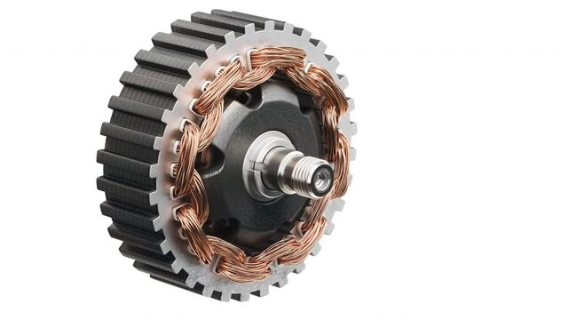 Rotor and stator isolated on white. Parts of electric motor, generator and alternator structure