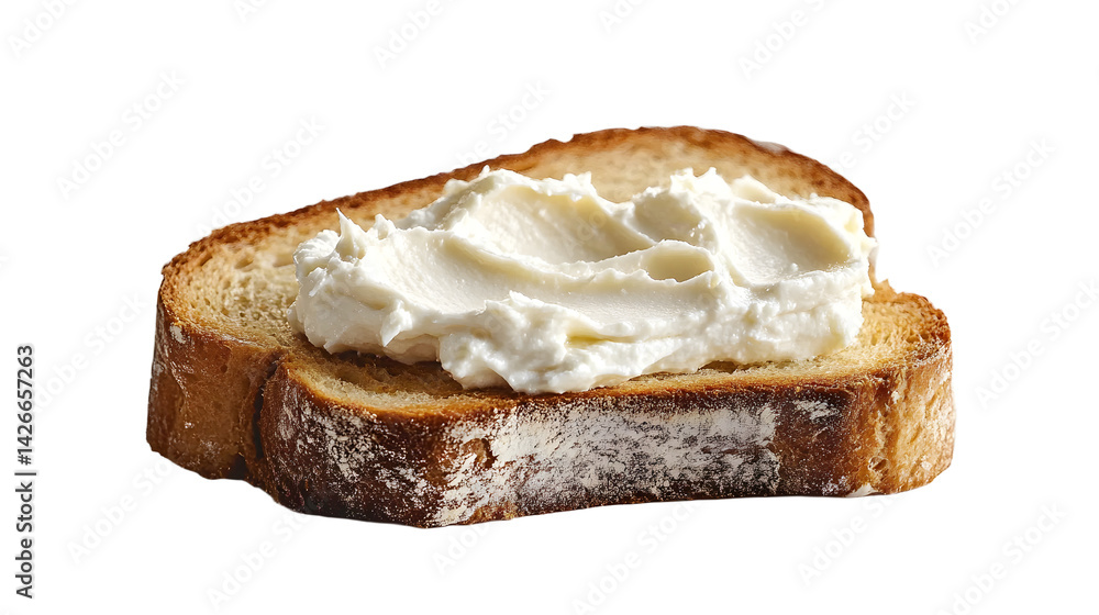 Poster single slice of toasted bread spread with cream cheese isolated on transparent background isolated b