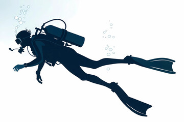 A silhouettes man water driving isolated on white background