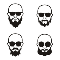 Bald Man Face  beard and mustache with Black glasses face icon vector illustration template design