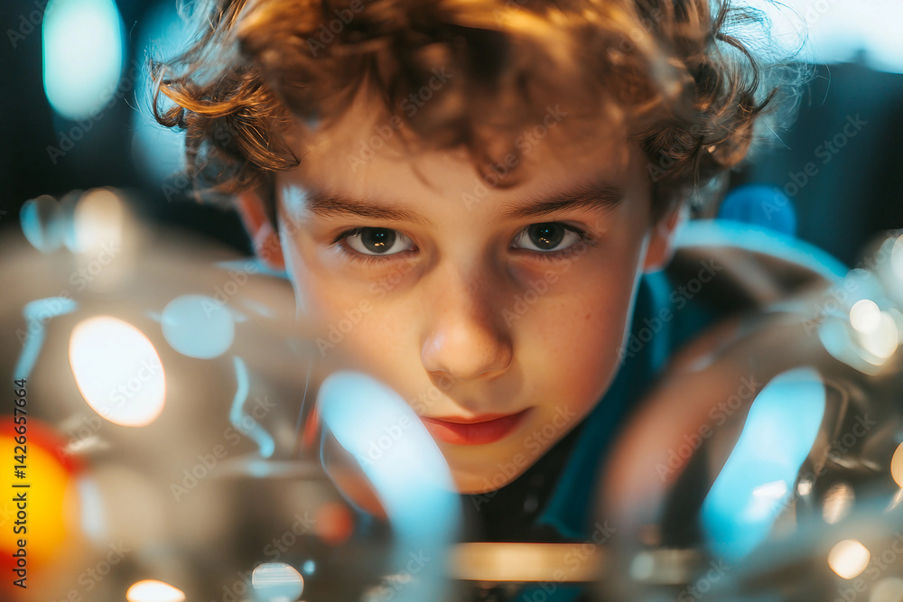Poster young scientist exploring chemistry in laboratory, making science experiment generative ai