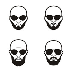 Bald Man Face  beard and mustache with Black glasses face icon vector illustration template design