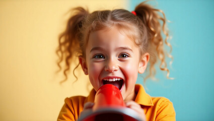 cute little child shouting through a megaphone	