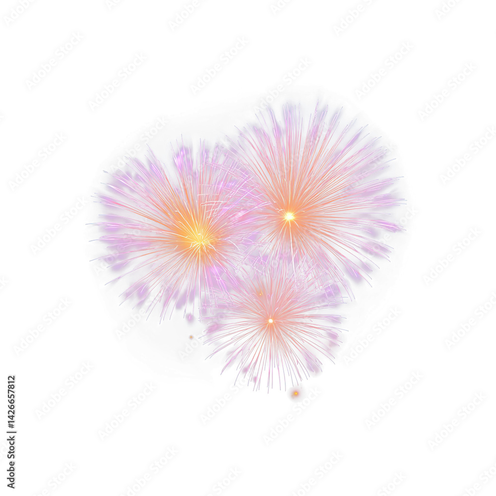 Poster vibrant purple and orange fireworks burst with glowing light on transparent background creating fest