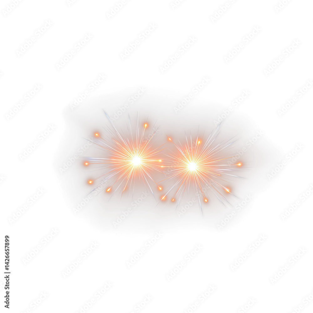 Poster Bright orange fireworks burst with glowing sparks on transparent background creating festive and celebratory atmosphere