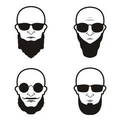 Bald Man Face  beard and mustache with Black glasses face icon vector illustration template design