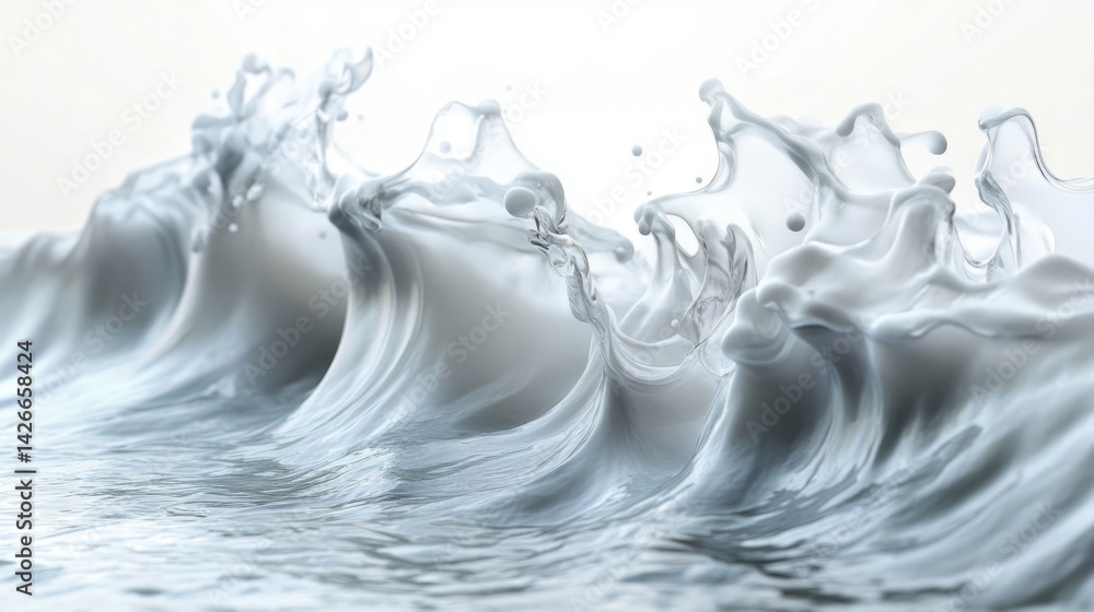 Poster dynamic ocean wave crashing pure white background high-resolution image serene environment