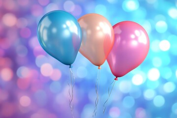 Colorful Balloons with Glitter on Pastel Bokeh Background, Fun Party Decoration