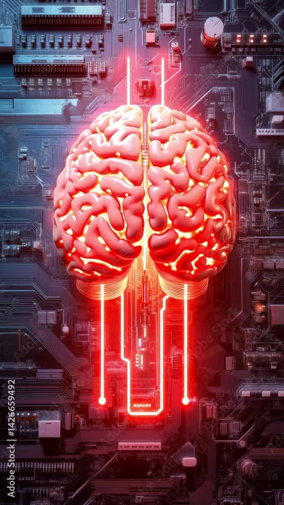 Poster a detailed representation of a brain integrated with circuit elements, highlighting the connection b