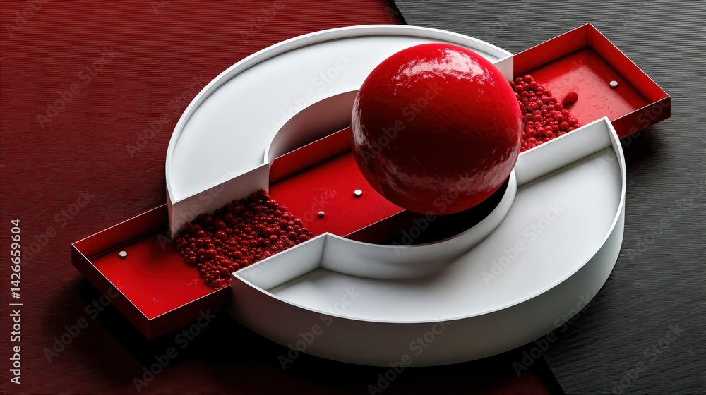 Poster abstract red sphere rolling through a modern white and red track a 3d rendered design