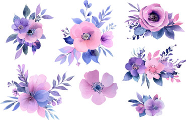 set of watercolor flowers