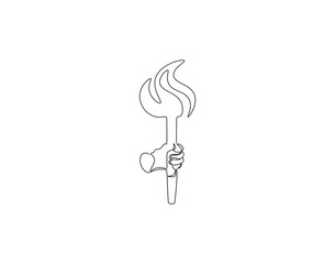 Torch outline drawing illustration. Continuous line draw of bright torch vector.