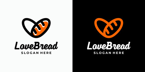 Bread vector logo design in heart shape with modern, simple, clean and abstract style. Icon for business, food & drink, kitchen and personal branding.