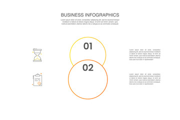 Vector line infographics with 2 circles. Business concept graphic process template with two steps. Graphic timeline for app, website, interface, chart, levels, web, diagram, banner, presentations