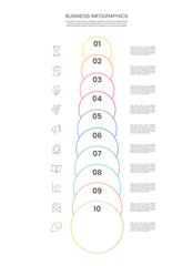 Vector timeline infographics template with ten circles and options. Blank space for web, infographic, diagram, business, digital network, flowchart, presentations