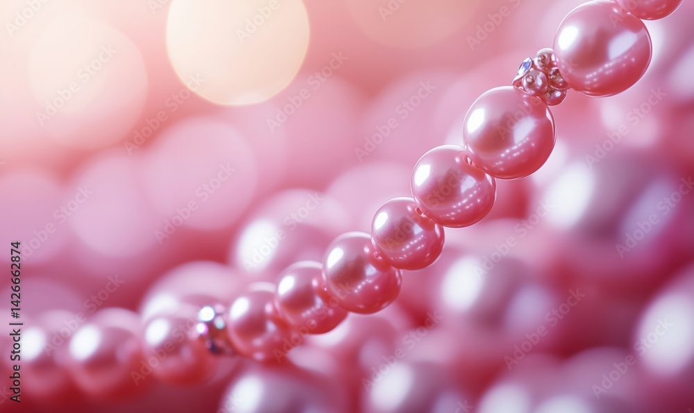 Poster pink pearls with soft bokeh background creating elegant and luxurious atmosphere