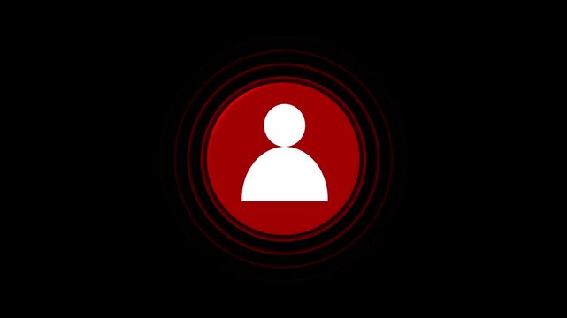 User profile icon with radio waves animation on black background, Avatar or person icon animation, Blank Profile picture, portrait symbol, Circle button with user avatar animation