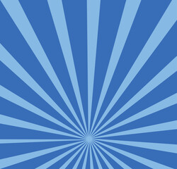 Sun rays blue background, starburst anime pop art cartoon or comic, dotted texture and explosion effect or sunburst, halftone gradient, fun and exciting template frame.