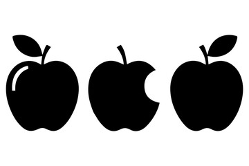 Simple 3 set of Apple silhouette icon on White Background
