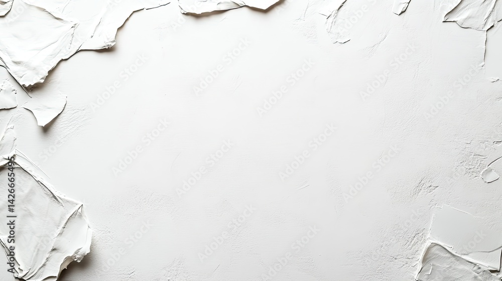 Poster artistic white background with torn papers minimalist design studio setting abstract composition