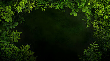 Fototapeta premium Green Leaves Frame On Dark Background