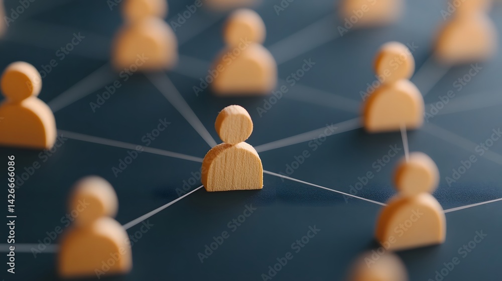 Poster interconnected network of business icons representing teamwork and