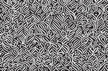 Fototapeta premium Flowing black white pattern of intertwined leaves branches