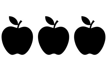 Simple 3 set of Apple silhouette icon on White Background
