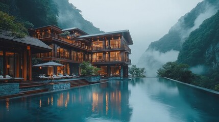 Naklejka premium Luxurious mountain resort infinity pool