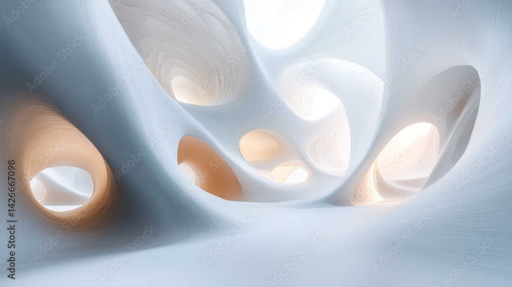 Poster dynamic white abstract architecture futuristic space digital art modern design soft lighting