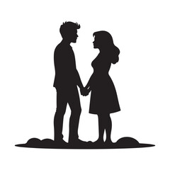 Romantic Silhouette A Couple Holding Hands in Love Silhouette Vector White Background 