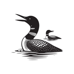 Silhouette of Common loon - Common loon bird Illustration - Common loon bird vector - Black and White Common loon Design.