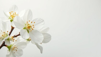 Delicate white blossom against pure white backdrop, eco, beauty, still life