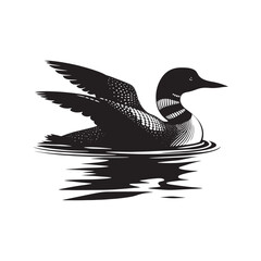 Silhouette of Common loon - Common loon bird Illustration - Common loon bird vector - Black and White Common loon Design.